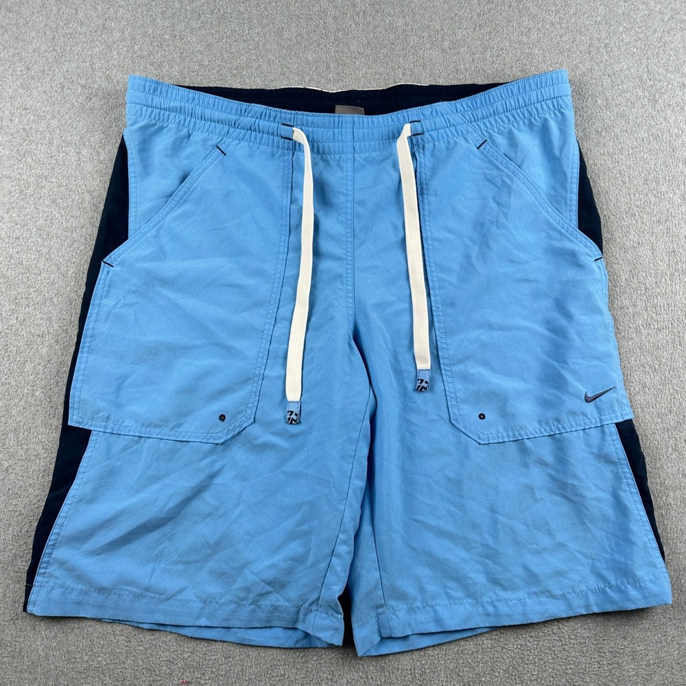 Nike Shorts Mens L Blue Athletic Drawstring Pockets Swoosh Training Gym Sport